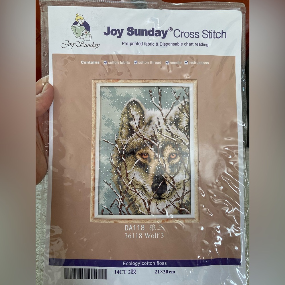 Joy Sunday Wolf Cross Stitch Kit - Brown and Gray
